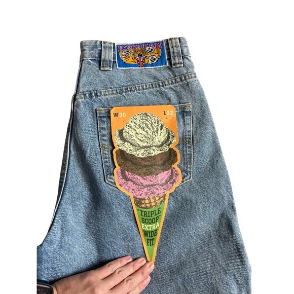 Ice cream Running Puppy Patch Triple Scoop baggy Jeans Heavy Wash Blue size 30 - Picture 9 of 16